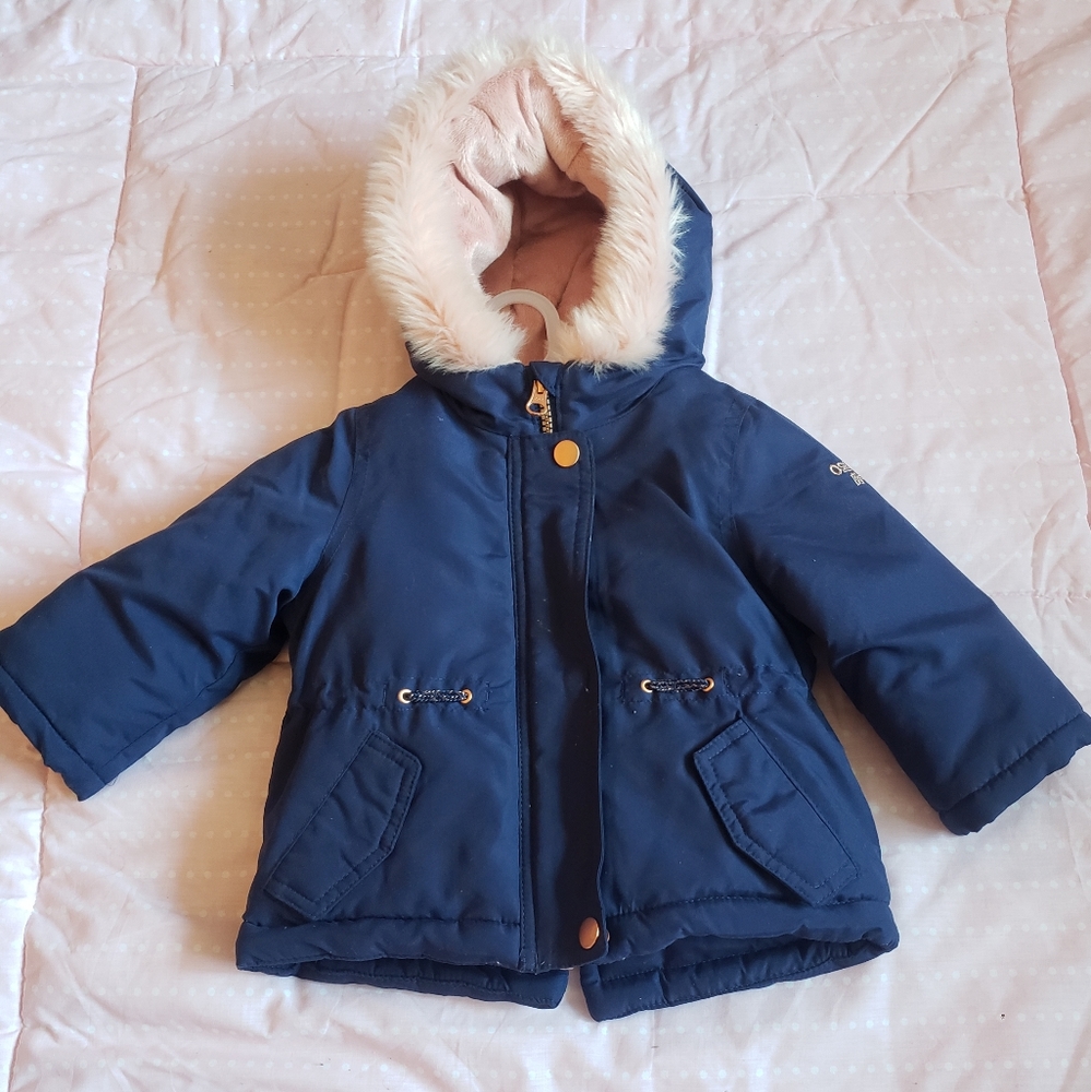 Oshkosh Babygirl navy pink faux fur coat